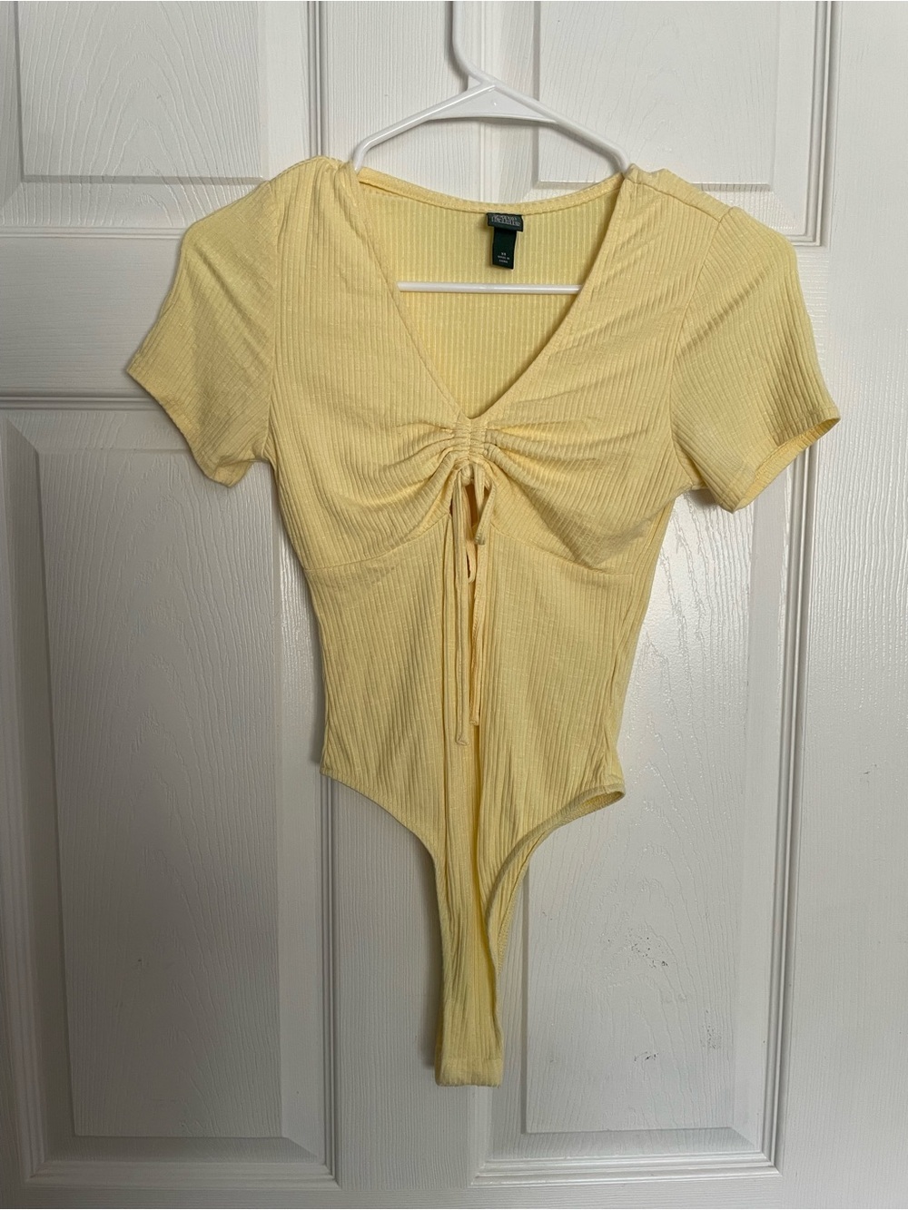 wild fable Women’s size XS Yellow Ribbed Drawstring V‑Neck Bodysuit